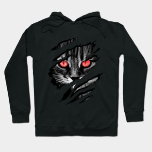 Scary Cat Shirt for Halloween Shirt tear illusion Hoodie